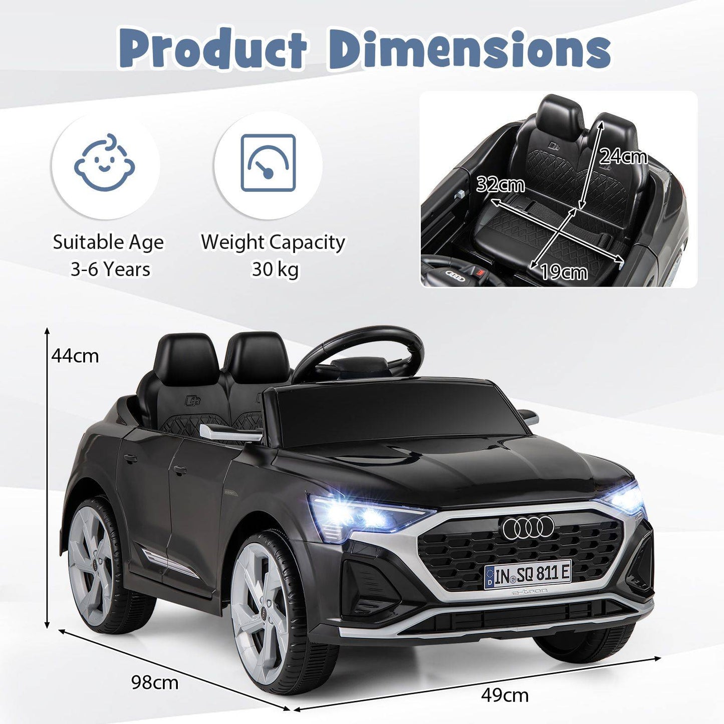 Costway Ride On Car Audi SQ8 12V Black